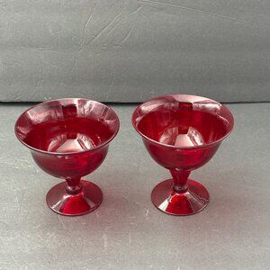 Vintage Ruby Red Glass Dessert Coupe Champagne Sherbet Set Of‎ 2 Art Deco Boho